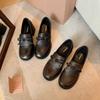 Версия из коровьей кожи~ виноградный ма та же высота увеличение 5 см откидной бант ленивые толстый каблук толстая подошва лоферы женские маленькие кожаные туфли
