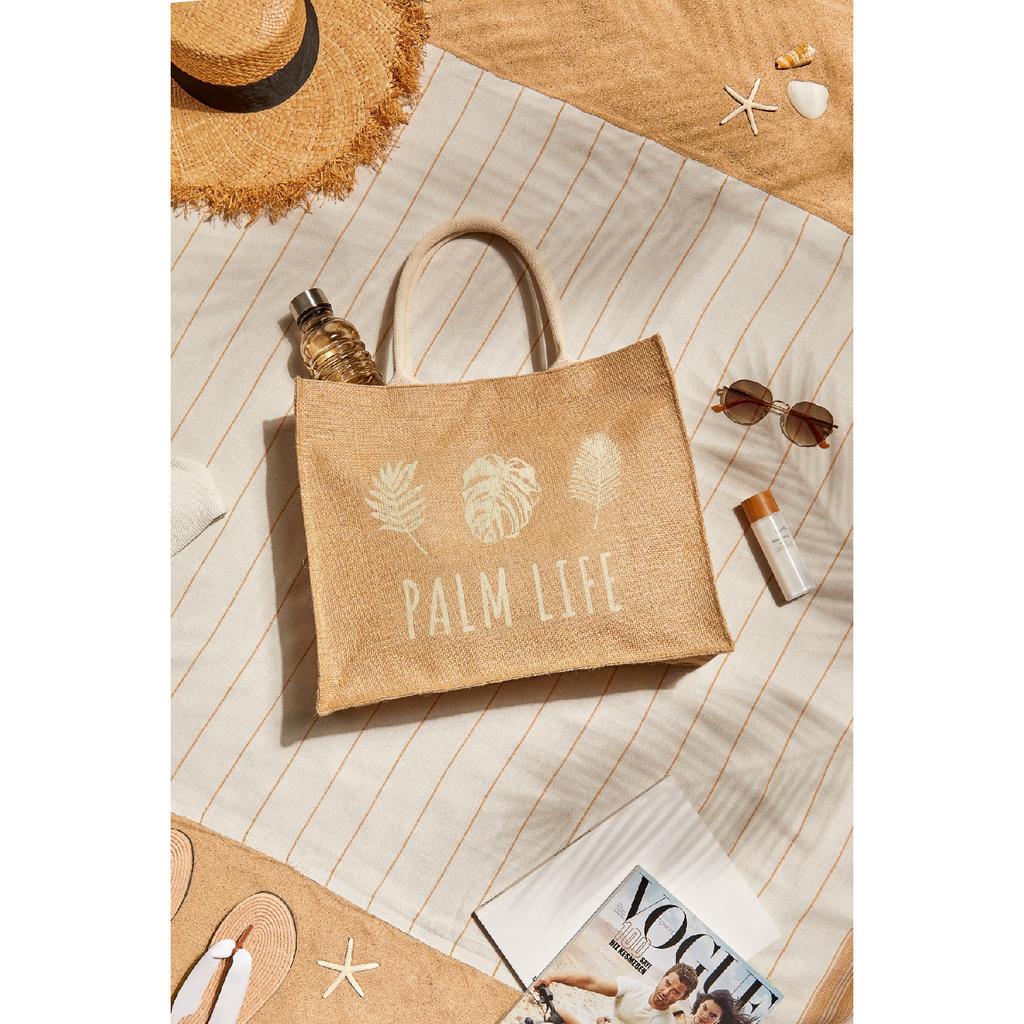 Пляжная сумка через плечо с ручкой для покупок из натурального джута Live Simple с принтом 42x35x12