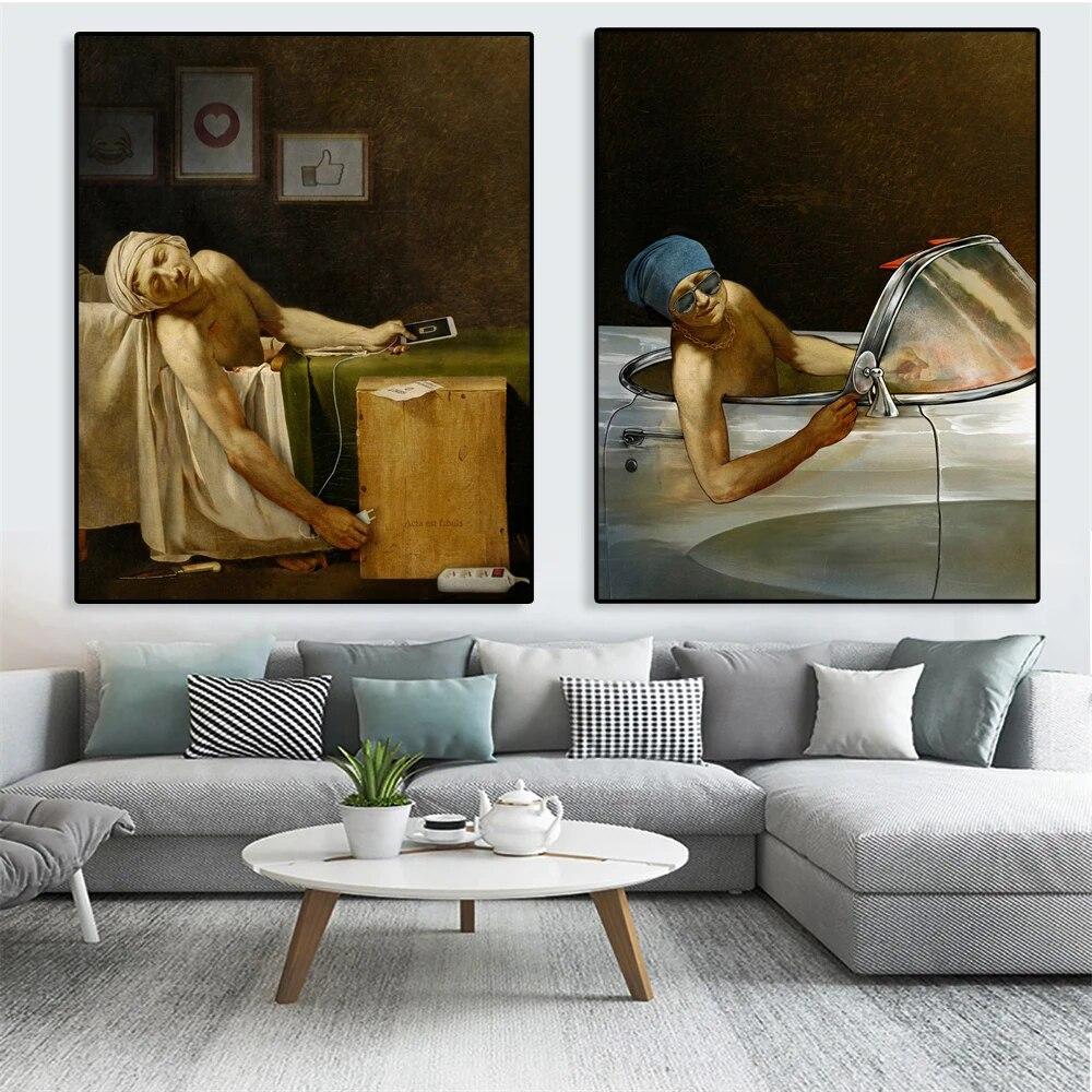 Забавная винтажная картина маслом, художественный постер, принты «Смерть Марата», холст, настенная живопись, современные картины для декора гостиной
