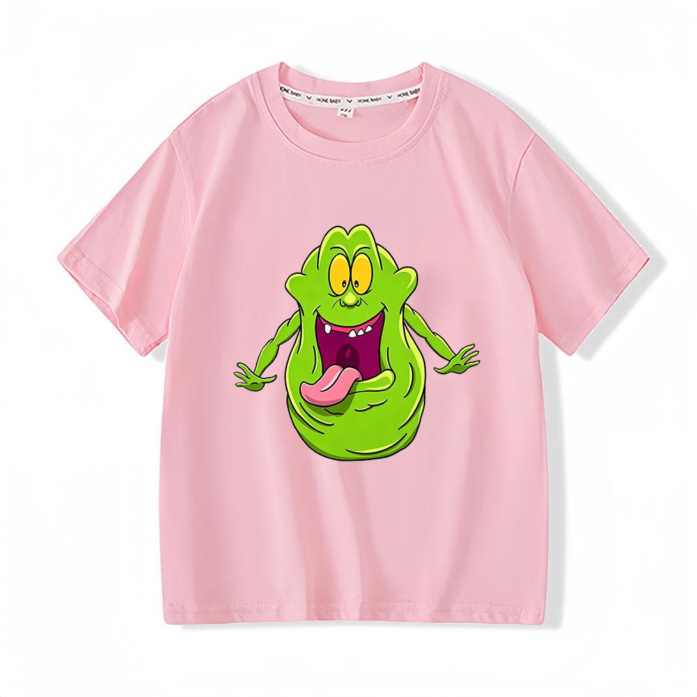100% Cotton Ghostbusters Children's T-shirts Funny Slimer Cartoon Print Short Sleeve Boys Girls Tee Casual Crew Neck Tops Summer