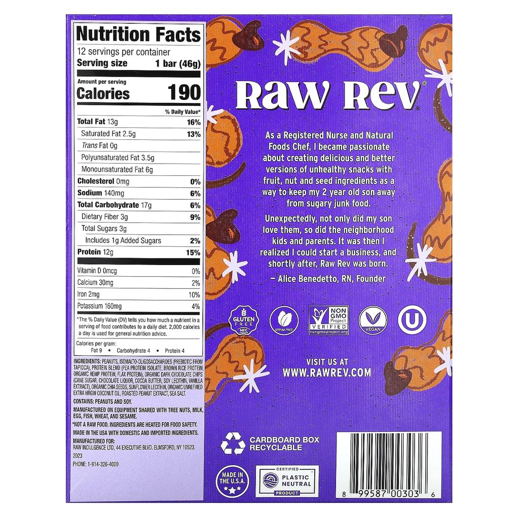 Raw Rev Glo, Peanut Butter Dark Chocolate & Sea Salt, 12 Pieces, 1.6 Oz (46 G) Each