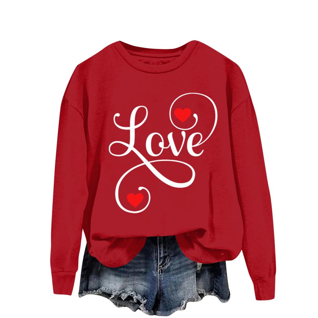 Женская повседневная мода ко Дню святого Валентина с принтом, длинным рукавом, круглым вырезом, толстовки, пуловеры, топы