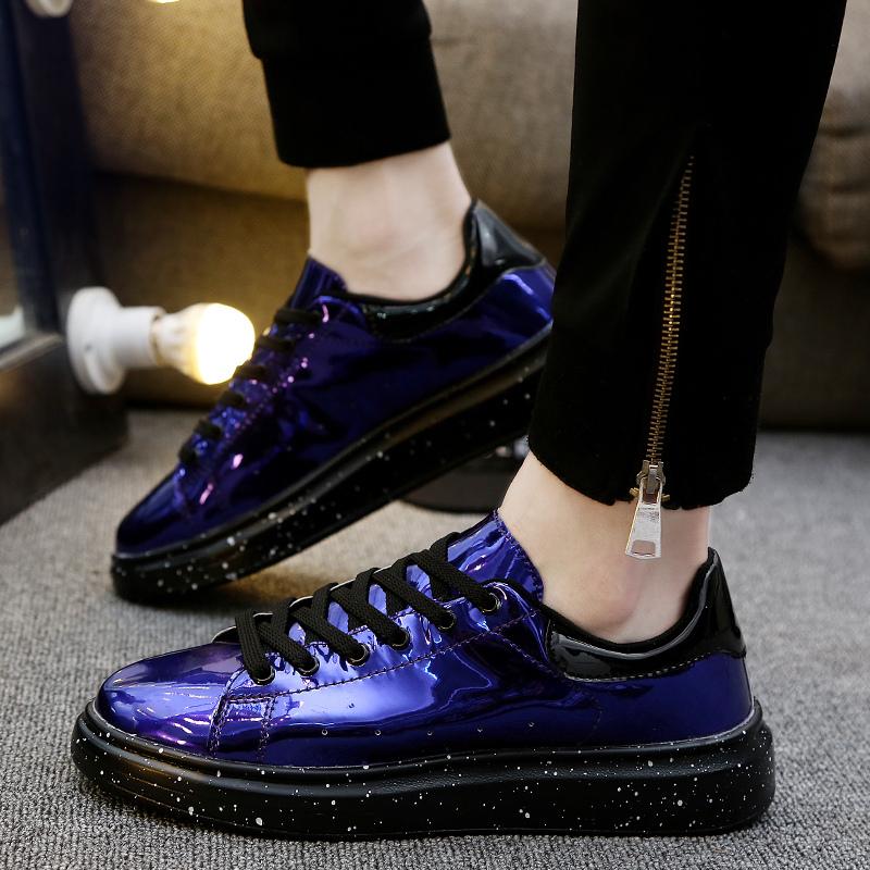 Низкие синие зеркальные блестящие кроссовки мужские роскошные дизайнерские туфли уличная одежда повседневная обувь в стиле хип-хоп мужские плоские кроссовки chaussure homme
