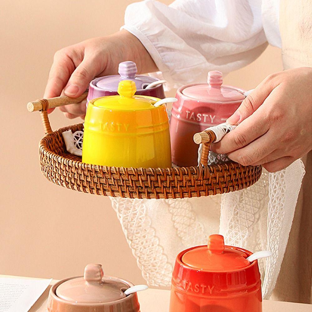 Spoon Ceramic Spice Jar Lid Kitchen Canisters Creative Sugar Pot Salt