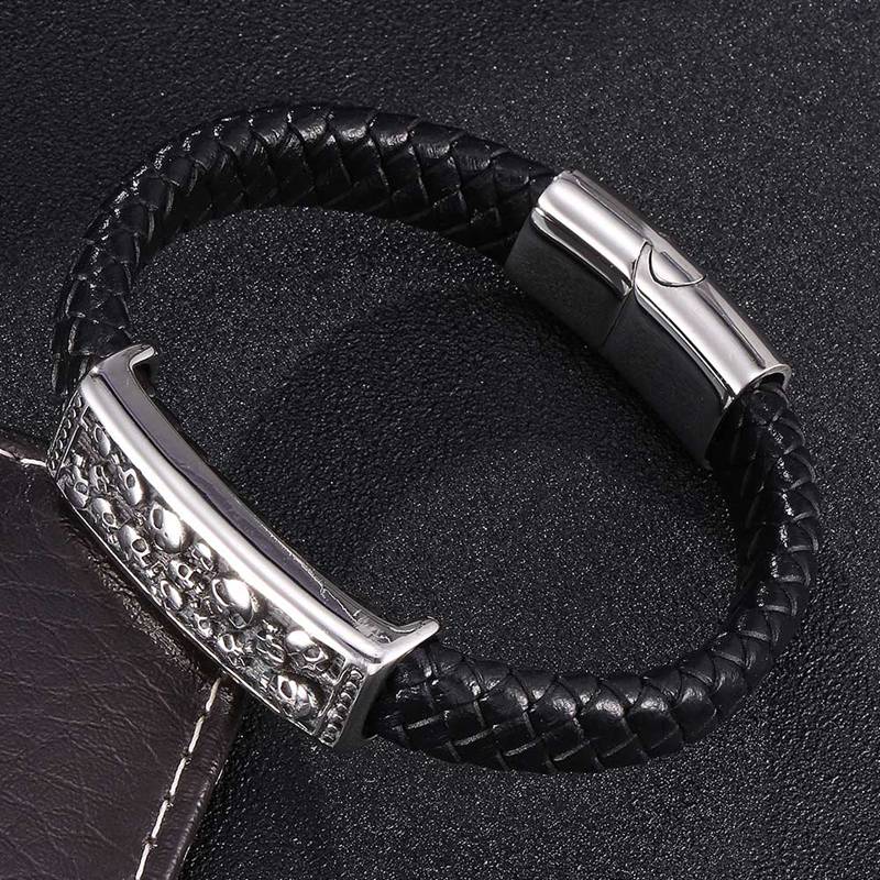 Bracelets Men Skeleton Skull Bracelets Bangles Genuine Leather Hand Bracelet Male Jewelry Gift