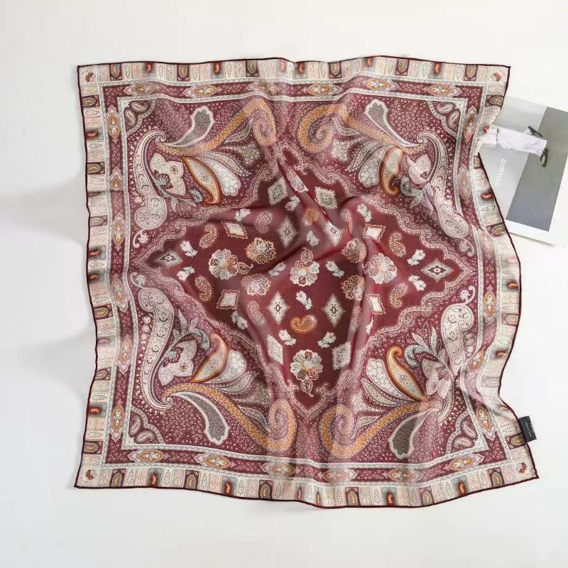 Spring and Summer New 100% Mulberry Silk Georgette Silk Scarf Women's Retro Lazy Chinese Square Scarf Premium Scarf Accessories