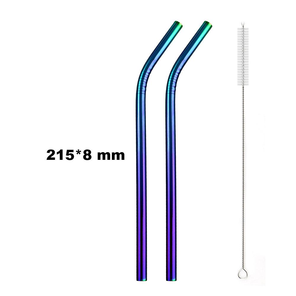 Reusable Drinking Metal Straw Stainless Steel Colorful Rainbow Straw 16/19/21/23/26cm Straws Diameter 6/8/12mm With 1 Brush