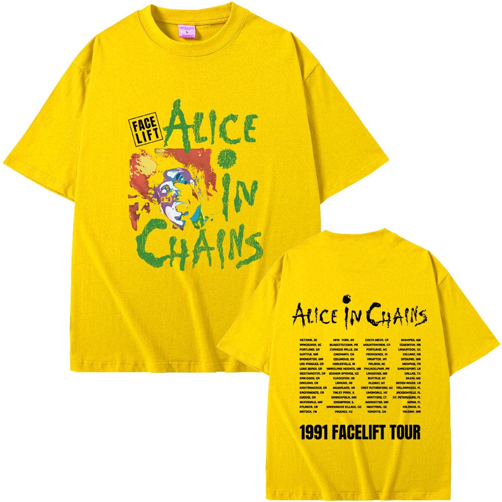 Rock Band Alice in Chains Face Lift Tour 1991 Tshirt Unisex Women Punk Casual Oversized Tshirt Tops Male Fashion Pure Cotton Tees