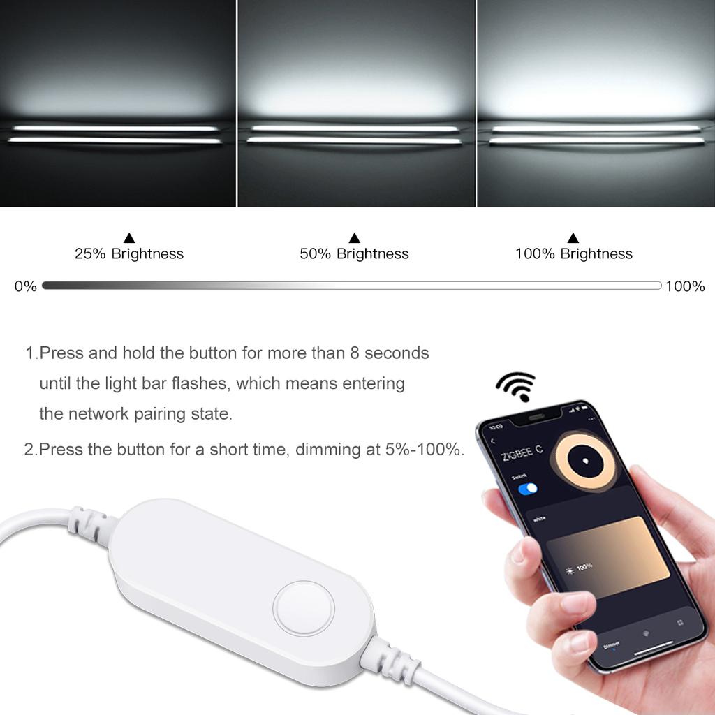 Tuya Zigbee LED Cabinet Light Bar Kit WiFi Алюминиевая трубчатая лента с регулируемой яркостью Кухонная полка Декор для шкафа Google Alexa Голосовое управление