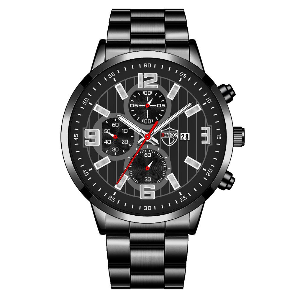 Steel Belt Men'S Watch Trendy Fashion Automatic Calendar Luminous Quartz Watch