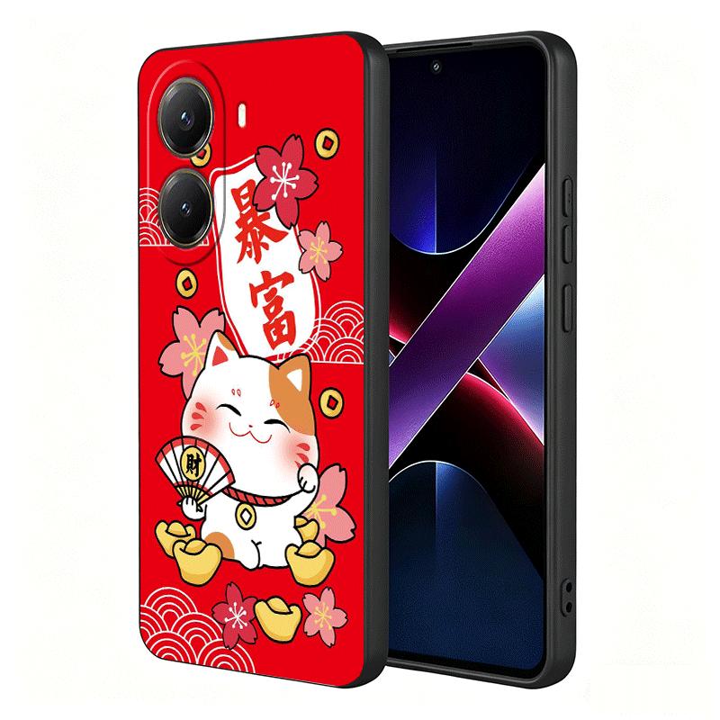 Счастливый Кот Манеки Неко Японский Мягкий Чехол для Телефона для Xiaomi Poco X5 X6 X7 X8 Pro Max X3 F7 F8 Ultra M8 M7 M6 M5 Redmi 15 15C 14C 1