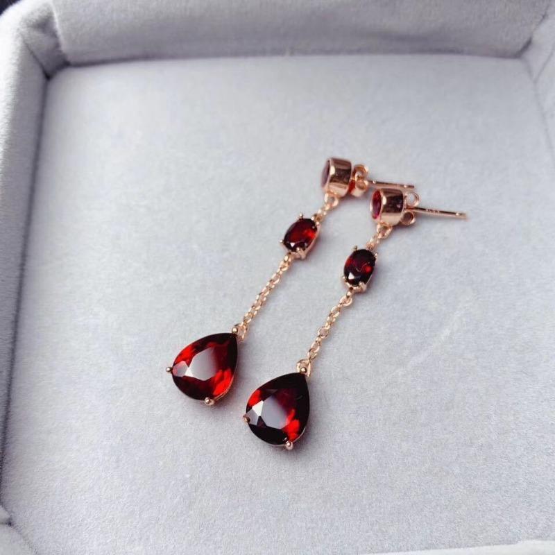 Классические Роскошные Серьги с Рубинами для Женщин Длинные Серьги-Кисточки в Виде Капли Воды Красные Драгоценные Камни Висячие Серьги Китайский Стиль Банкетные Свадебные Украшения