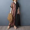 Women Summer New 2025 Plus Size Dress Casual V-Neck Stripe Long Dress Vintage Loose Dress Maxi