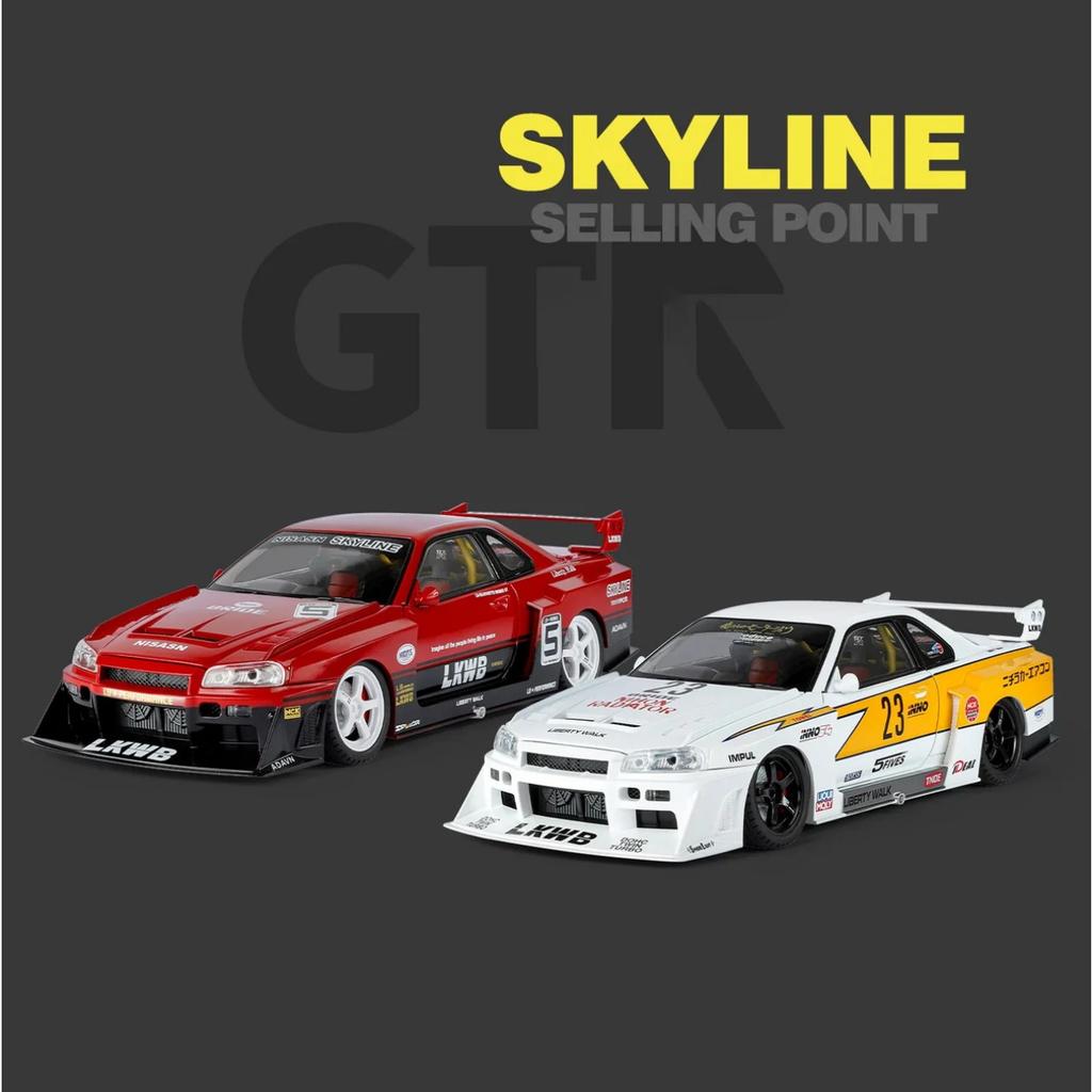 1/18 Nissan Skyline Ares GTR R34 Alloy Modified Wide Body Sports Car Model Diecast Raing Vehicle Car Model Sound Light Kids Gift