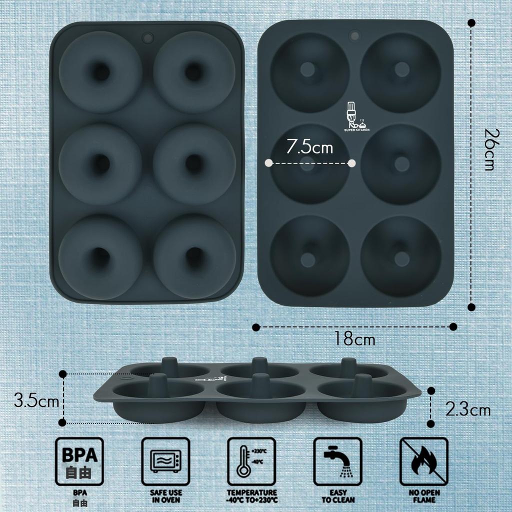 SUPER KITCHEN Силиконовая форма для пончиков, кондитерские изделия, 6-ти градусная выпечка, пончики, кексы, кухня, легко моется, форма, инструменты, пластина, антипригарное покрытие, детали,