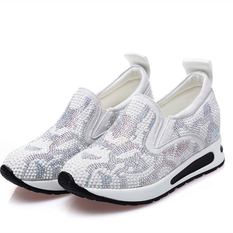 Platform Sneakers Spring Autumn New White Shoes Women's Water Diamond Flat Bottom Sports Casual Shoes Cloth Top Board Shoes