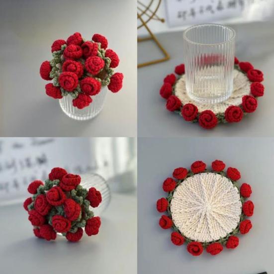 Вязаные крючком подставки под чашки ручной работы, винтажные подставки в виде букетов роз, уникальные аксессуары для декора кофейного столика