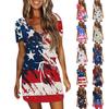 Женские повседневные платья с V-образным вырезом, коротким рукавом, завязками и принтом «День независимости»