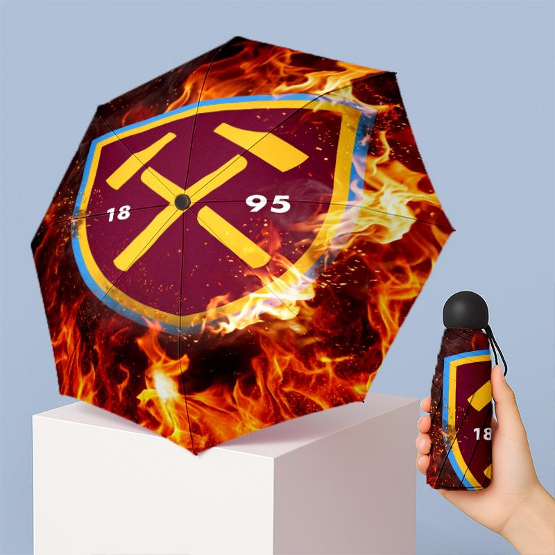 West Ham United Футбольный узор Печатный Мини 5 Складок 8 Спиц Компактный Зонт Ветрозащитный Водонепроницаемый Легкий Портативный Складной