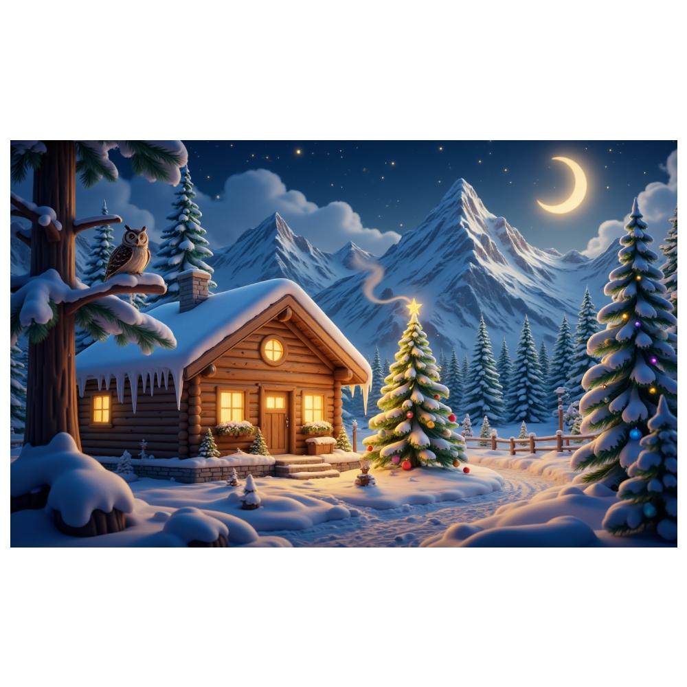 Festive Banner Snowy Theme Christmas Tree Banner Cabin Banner Cabin Scene For Home Decor Indoor Display Winter Festival