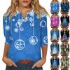 Seven Inch Sleeve Women's Top Printed Retro Fashion Casual Loose V-neck Shirt Christmas