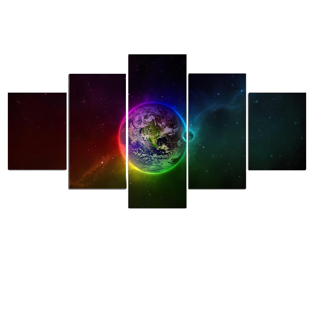 5 панелей планета Вселенная космические картины холст картины звездное небо постер принты Земля Луна фотографии для гостиной домашний декор
