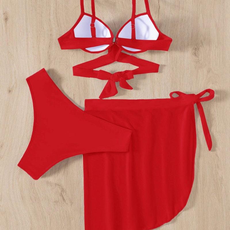 Swimsuit Women's Hard Clad Steel Split Bikini Set Retro Solid Color Hollow Out Swimwear