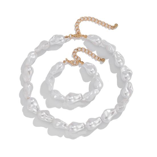 Женский Колье Серьги Браслет из Искусственного Жемчуга Винтажное Французское Свадебное Вечеринка Невеста Большой Искусственный Жемчуг Барокко Колье-Заявление Бижутерия