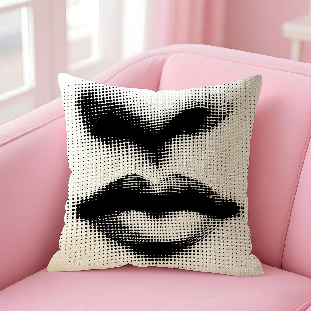 Fashion Modern Art Funny Face Cushion Cover Natural Linen Organic Fabric DoubleSided Printing Sofa Home Decor Gift Pillow Case