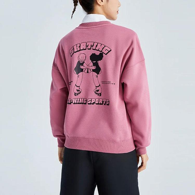 Li Ning Sports Trend Series Fun Print Флисовый теплый свободный пуловер Толстовка Женская толстовка Blackcurrant AWDR700-2