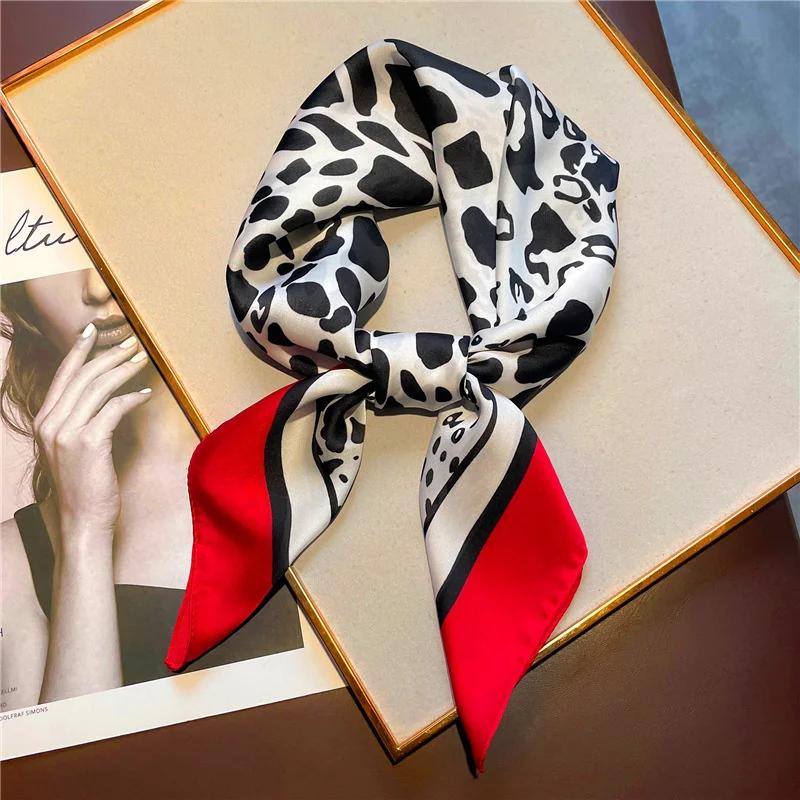 Luxury Satin Silk Scarf Square Leopard Print Women Shawl Headband Small Hair Scarves Female Handkerchief