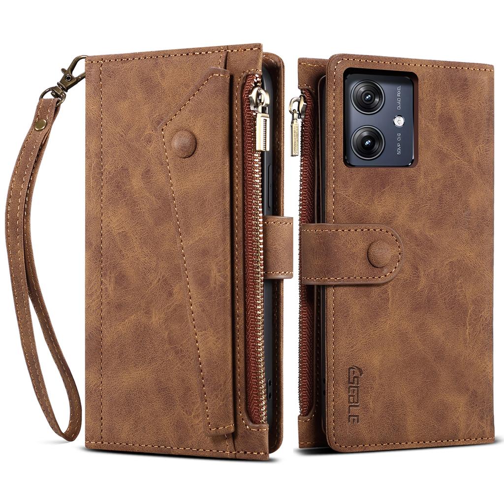 ESEBLE Star Series For Motorola Moto G54 5G Leather Case Zipper Pocket RFID Blocking Phone Cover
