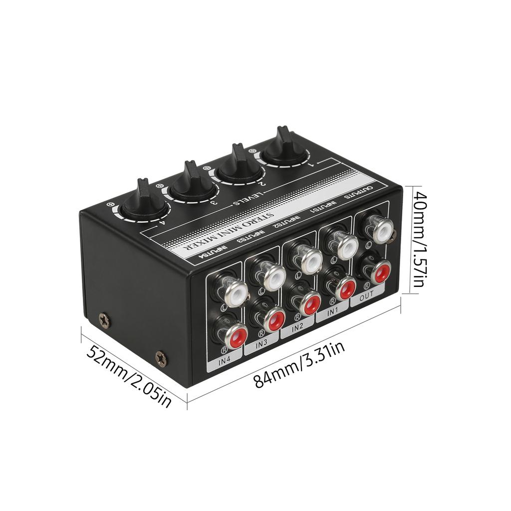 Mini Stereo 4 Channel Passive Mixer RCA Portable Audio Mixer 1 in 4 Out Stereo Distributor Volume Control, No Battery Required