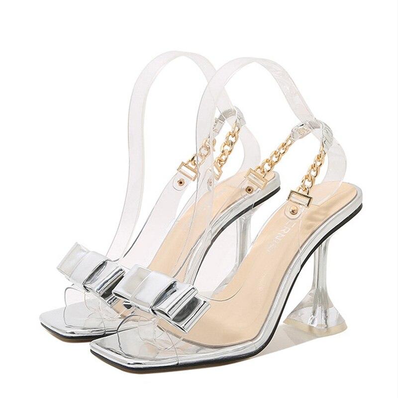 Женские сандалии 2023, пикантные прозрачные новые сандалии с открытым носком, верхняя одежда, модные тапочки на каблуке 9 см, WZ