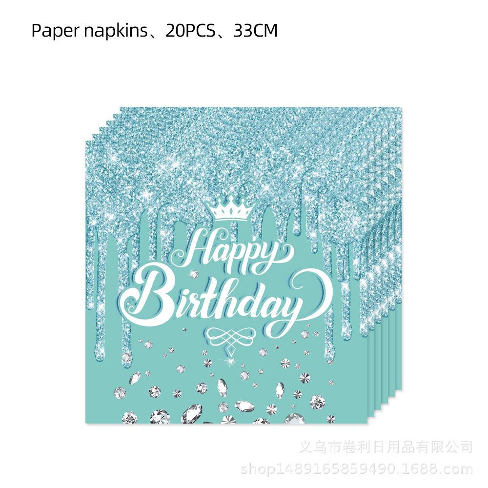 Принадлежности для дня рождения в бриллиантовой тематике Украшения для дня рождения Фиолетовый Розовый Голубой Тиффани Украшенные шары Бумажные тарелки Столовые приборы