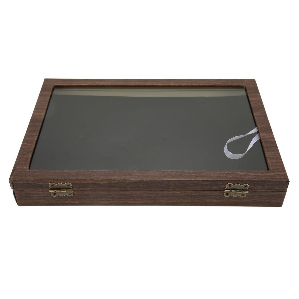 Pin Display Case Large Black PU Leather Dustproof Glass Widely Used Coin Display Case for Jewelry