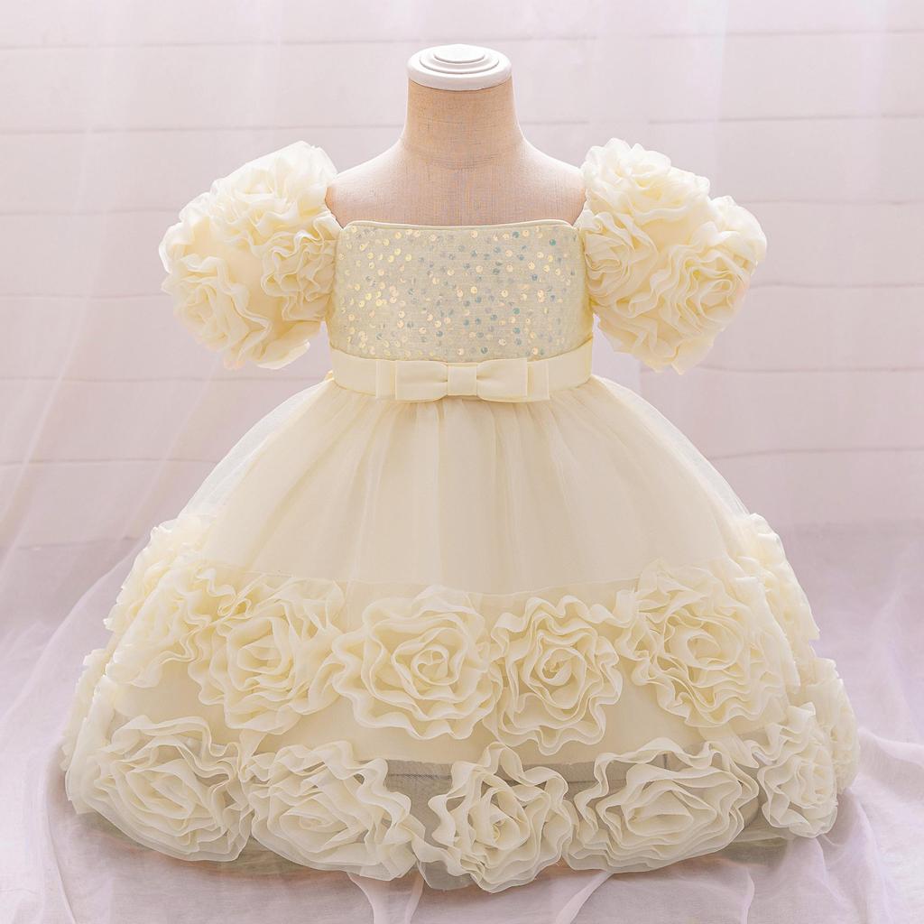 Baby Girl Sequin Flower Dresses Christmas Wedding Lace 1st Birthday Party Dress for Kids Toddler Children Formal Evening Costume