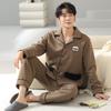 Пижама мужская весенне-осенняя утолщенная из чистого хлопка, мужская с длинным рукавом, на ватине, осенне-зимняя, с прослойкой из аиркоттона, домашняя одежда для папы