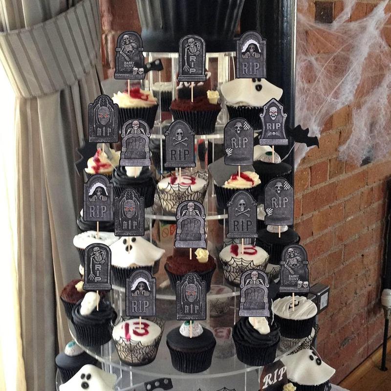 48/16 шт. Хэллоуин Надгробный камень RIP Топпер для кексов Ужас Скелет Кладбище Надгробная плита Десерт Топперы для торта Украшение для вечеринки на Хэллоуин