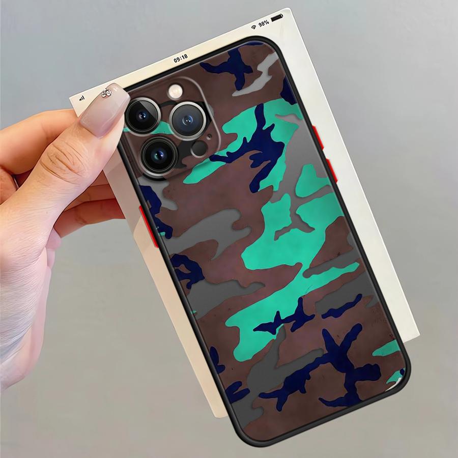 Funda Back Phone Cover Case for iPhone 17 Pro Max 7 8 SE 14 13 Mini XS XR 15 Air 11 12 16 Plus Camouflage Pattern