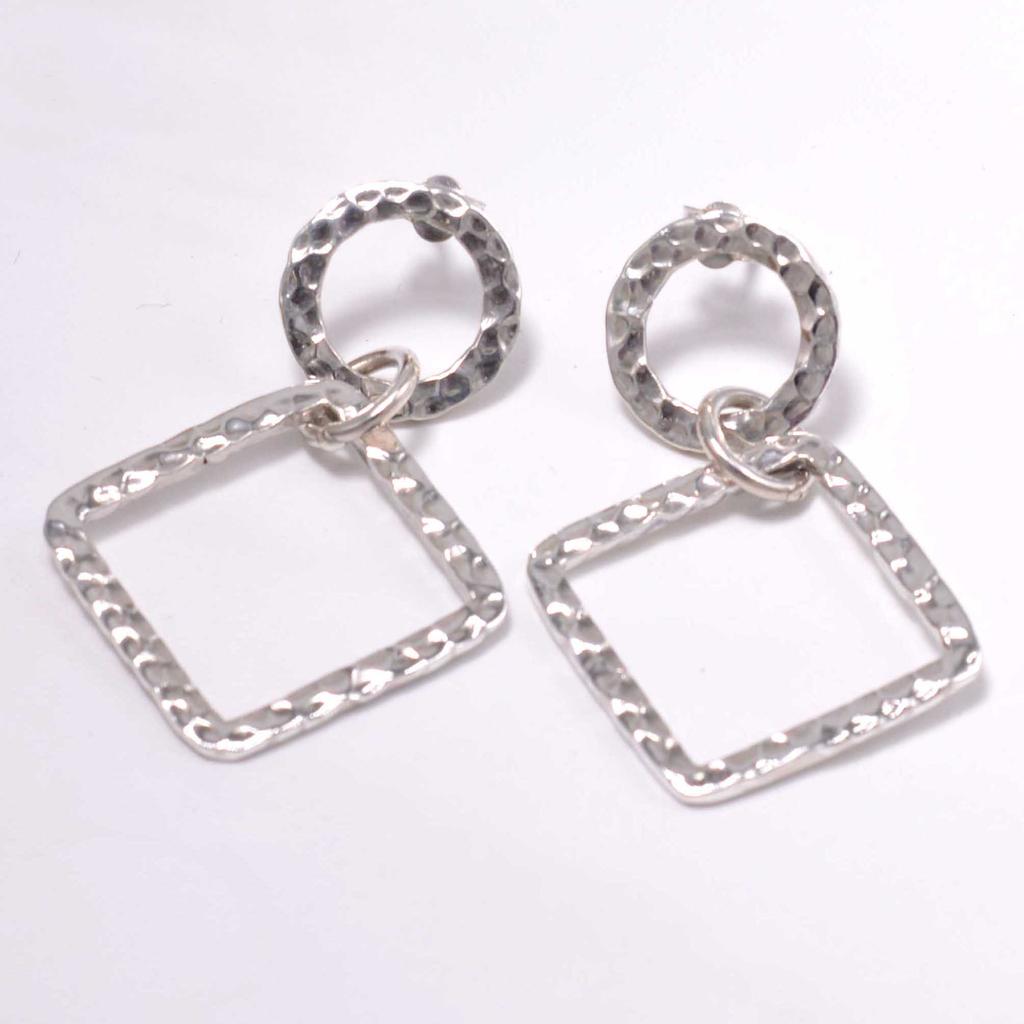 Квадратные кованые серьги из стерлингового серебра 925 пробы, круглые серьги-гвоздики ручной работы, подарок для нее
