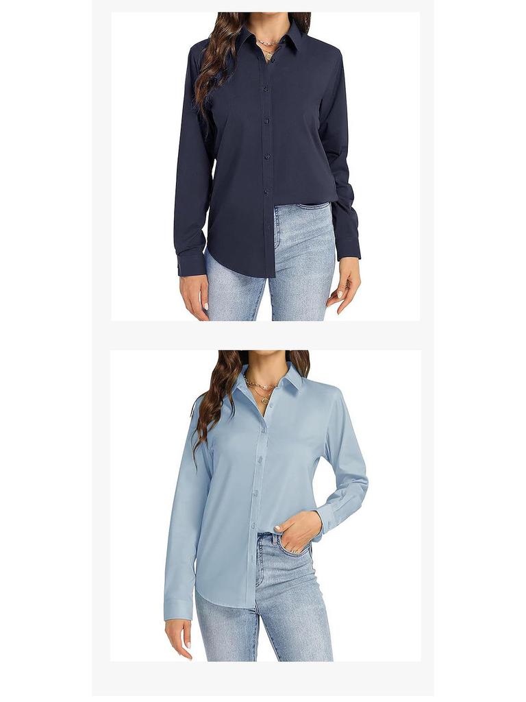 Женская белая рубашка-поло средней длины с длинными рукавами и воротником-поло