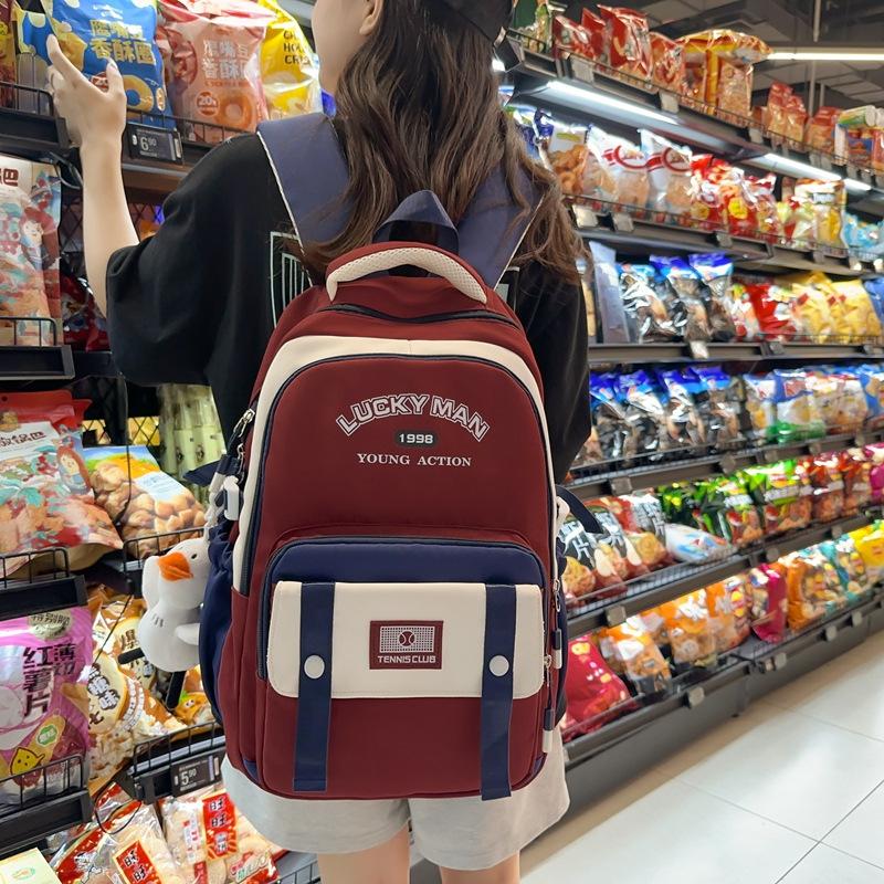 Middle School Student Schoolbag Women's Campus Large Capacity Backpack Men Color Block Backpack