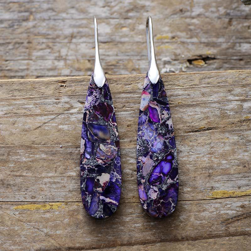 BLINGBAY Women's Bohemian Vintage Natural Stone Drop Earrings Colorful Resin Inlay Long Dangle Earrings Ethnic Jewelry Gift