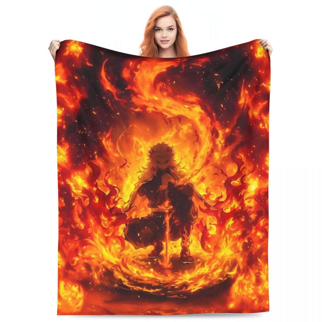 Пламенный столп Кёджуро Ренгоку Одеяла Аниме Клинок, рассекающий демонов Плюшевое Смешное Теплое Плед для покрывала Весна/Осень