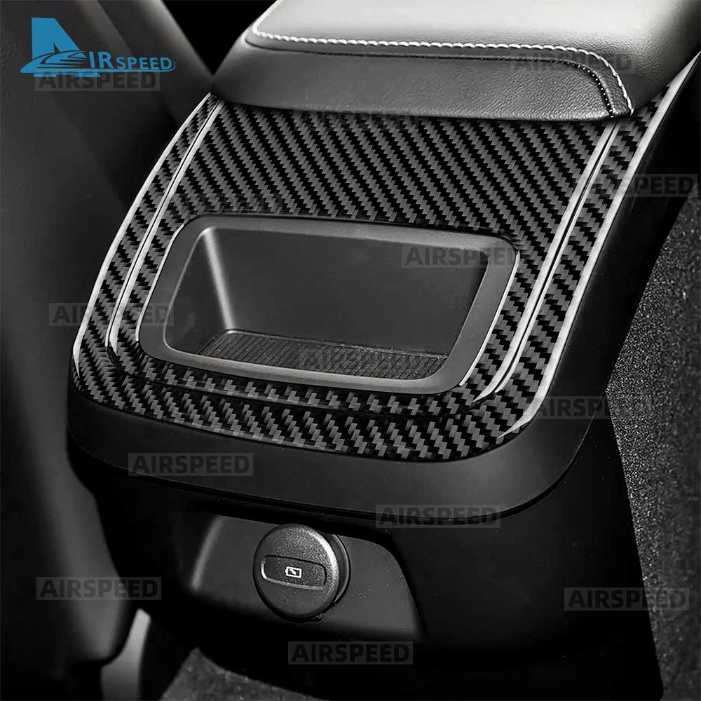 Interior Trim Car Rear Storage Box Cover For Volvo XC60 XC90 V60 S60 2019-2021 Real Soft Carbon Fiber Sticker Accessories