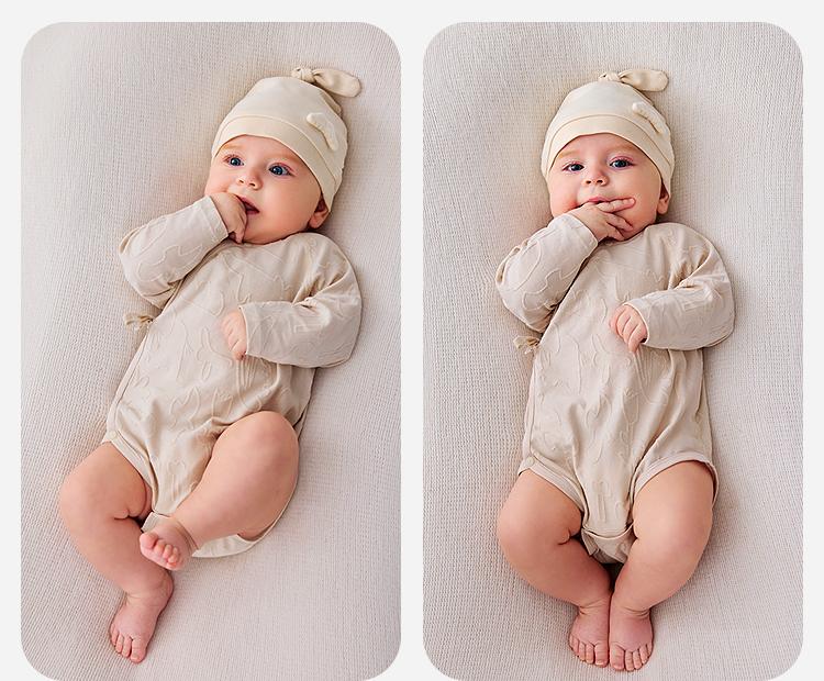 Mini Balabala baby clothes, baby jumpsuit, skin friendly, breathable, animal jacquard triangle bag fart clothes, summer