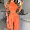 Women Suit O Neck Navel Exposed Elegant Wide Legs Slim Short Top Summer Suit for Dating