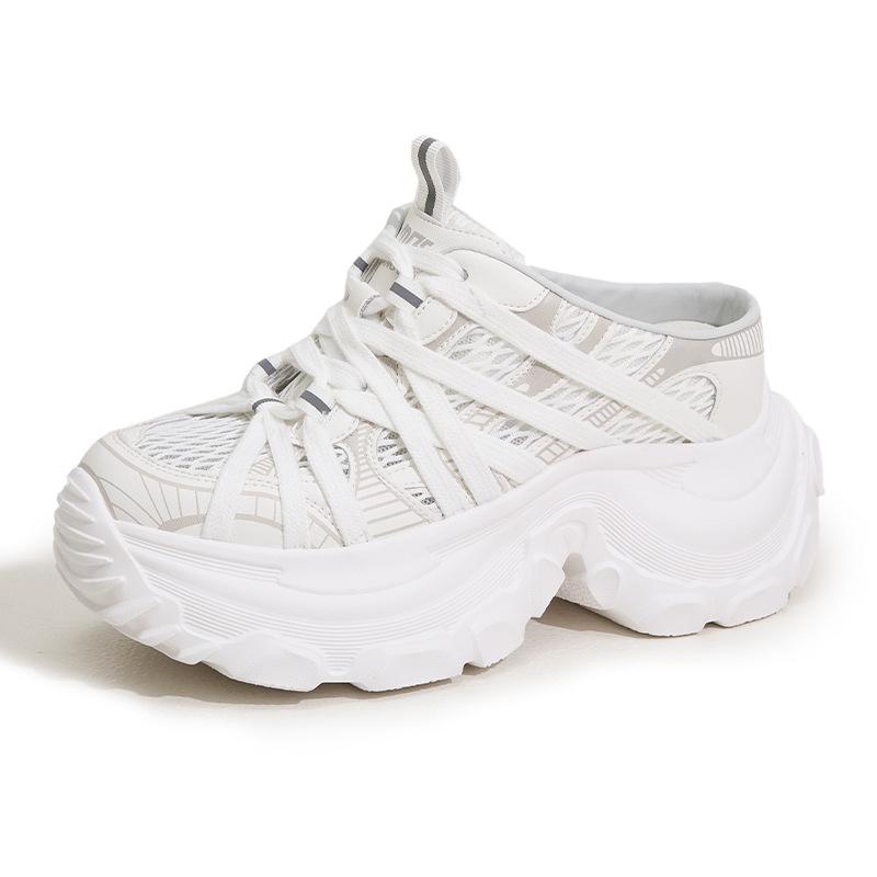 Thick-soled Dad Shoes Girl 2025 Summer New Breathable Mesh Cool Slippers Inner Height Increase Bag Head Wear Half Slippers