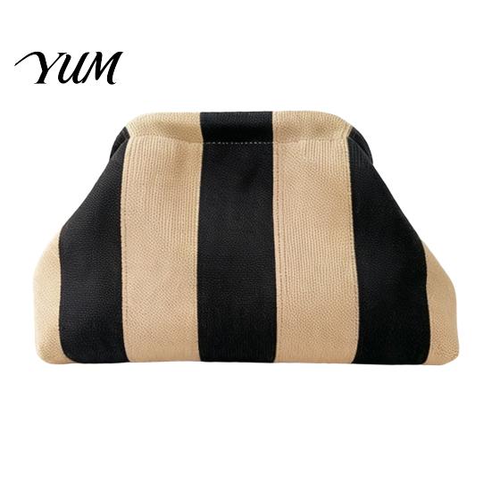 Large Capacity Cosmetic Pouch Woven Striped Clutch Purse for Woman, Pouch, Portable Knit Dumpling Bag, Kiss Lock Handbag Evening, Party